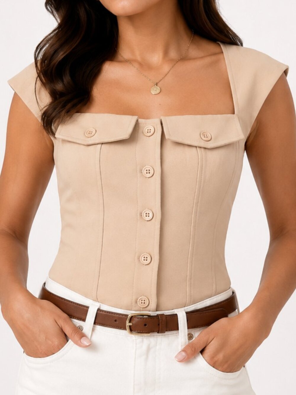 AMANDA UPRICHARD Reeves Vest Tan Top Medium